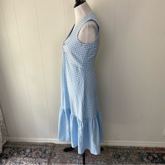 Calvin Kleins sleeveless dress with side pleated ruffle Sz 4 Blue White Gingham - Picture 14 of 15